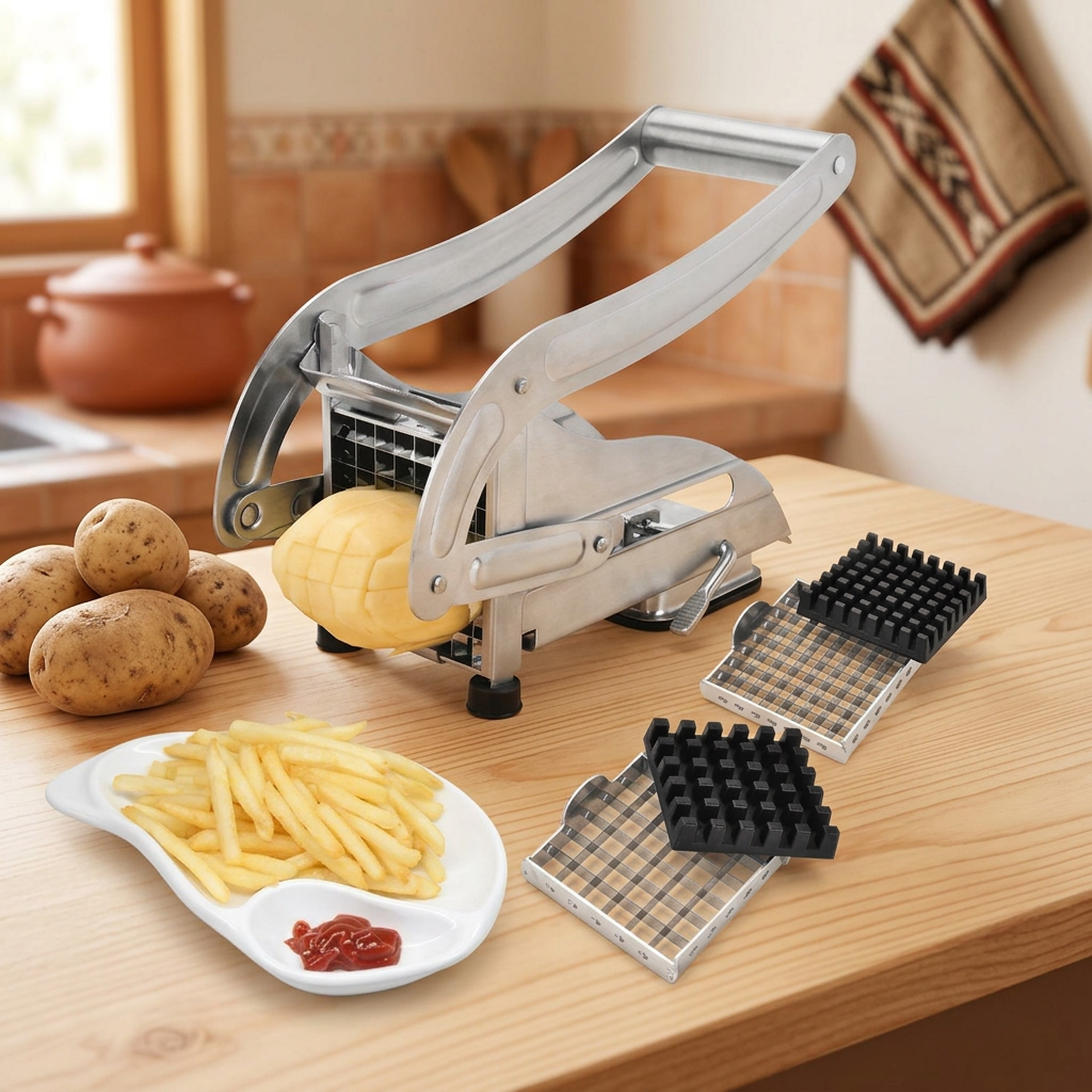 Cortador de papas fritas de acero en la cocina