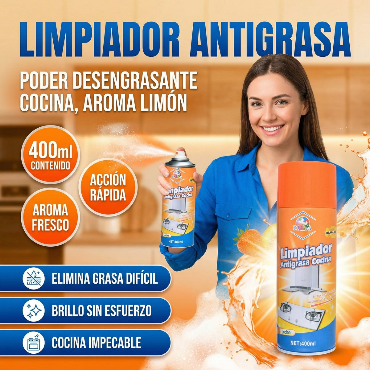 Limpiador antigrasa para cocina con aroma a limón