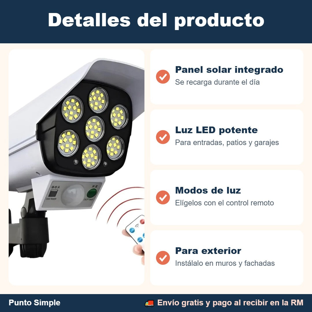 Detalles del foco solar tipo cámara